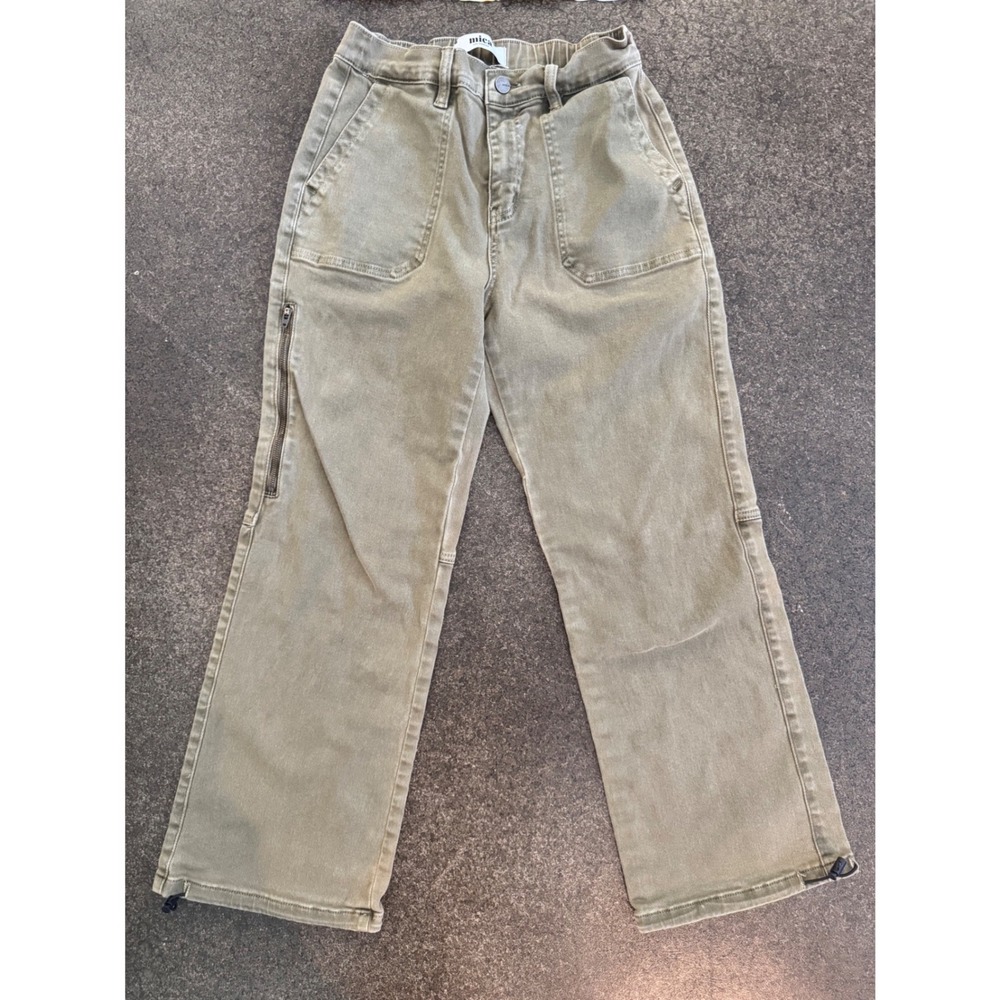 Mica Denim Women Olive Green Cropped Utility Cargo Pants Bungee Hem Size 26 - Picture 2 of 7
